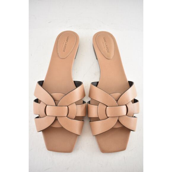 Saint Laurent YSL Tribute Nu Pieds 05 Corda Beige Leather Slide Sandal Flat 39.5 - Picture 7 of 15